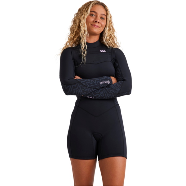 2026 Billabong Womens Synergy Natural 2/2mm Chest Zip Long Sleeve Springsuit Wetsuit 24BW191508 - Black Fade